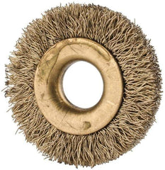 Value Collection - 1-1/4" OD, 3/8" Arbor Hole, Crimped Brass-Coated Steel Wheel Brush - 1/4" Face Width, 1/4" Trim Length, 0.007" Filament Diam, 20,000 RPM - USA Tool & Supply