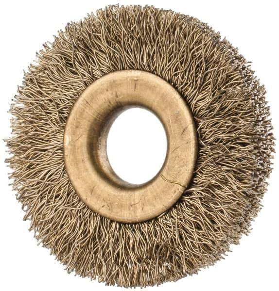 Value Collection - 1-3/8" OD, 3/8" Arbor Hole, Crimped Brass-Coated Steel Wheel Brush - 1/4" Face Width, 3/8" Trim Length, 0.007" Filament Diam, 20,000 RPM - USA Tool & Supply