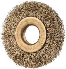 Value Collection - 1-3/8" OD, 3/8" Arbor Hole, Crimped Brass-Coated Steel Wheel Brush - 1/4" Face Width, 3/8" Trim Length, 0.007" Filament Diam, 20,000 RPM - USA Tool & Supply