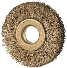 Value Collection - 1-1/2" OD, 3/8" Arbor Hole, Crimped Brass-Coated Steel Wheel Brush - 1/4" Face Width, 3/8" Trim Length, 0.007" Filament Diam, 20,000 RPM - USA Tool & Supply