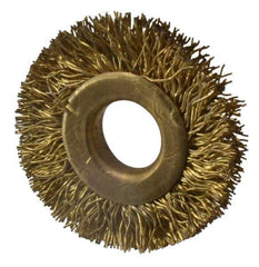 Value Collection - 1-1/4" OD, 3/8" Arbor Hole, Crimped Brass-Coated Steel Wheel Brush - 1/4" Face Width, 1/4" Trim Length, 0.012" Filament Diam, 20,000 RPM - USA Tool & Supply