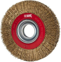 Value Collection - 6" OD, 1-1/4" Arbor Hole, Crimped Brass-Coated Steel Wheel Brush - 11/16" Face Width, 1-1/8" Trim Length, 0.014" Filament Diam, 6,000 RPM - USA Tool & Supply