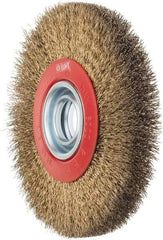 Value Collection - 7" OD, 1-1/4" Arbor Hole, Crimped Brass-Coated Steel Wheel Brush - 3/4" Face Width, 1-1/2" Trim Length, 0.014" Filament Diam, 6,000 RPM - USA Tool & Supply