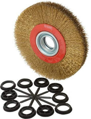 Value Collection - 7" OD, 1-1/4" Arbor Hole, Crimped Brass-Coated Steel Wheel Brush - 1" Face Width, 1-1/2" Trim Length, 0.014" Filament Diam, 6,000 RPM - USA Tool & Supply