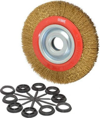 Value Collection - 8" OD, 1-1/4" Arbor Hole, Crimped Brass-Coated Steel Wheel Brush - 3/4" Face Width, 1-11/32" Trim Length, 0.014" Filament Diam, 4,500 RPM - USA Tool & Supply