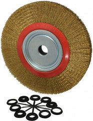 Value Collection - 12" OD, 1-1/4" Arbor Hole, Crimped Brass-Coated Steel Wheel Brush - 1-21/32" Face Width, 2-3/8" Trim Length, 0.014" Filament Diam, 3,000 RPM - USA Tool & Supply