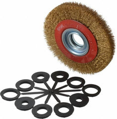 Value Collection - 6" OD, 1-1/4" Arbor Hole, Crimped Brass-Coated Steel Wheel Brush - 11/16" Face Width, 1-1/8" Trim Length, 0.012" Filament Diam, 6,000 RPM - USA Tool & Supply