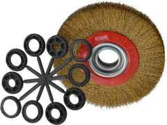 Value Collection - 7" OD, 1-1/4" Arbor Hole, Crimped Brass-Coated Steel Wheel Brush - 3/4" Face Width, 1-1/2" Trim Length, 0.012" Filament Diam, 6,000 RPM - USA Tool & Supply