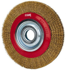 Value Collection - 8" OD, 1-1/4" Arbor Hole, Crimped Brass-Coated Steel Wheel Brush - 3/4" Face Width, 1-11/32" Trim Length, 0.012" Filament Diam, 4,500 RPM - USA Tool & Supply