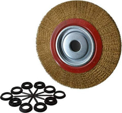 Value Collection - 10" OD, 1-1/4" Arbor Hole, Crimped Brass-Coated Steel Wheel Brush - 1" Face Width, 1-15/32" Trim Length, 0.012" Filament Diam, 3,000 RPM - USA Tool & Supply