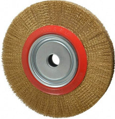 Value Collection - 12" OD, 1-1/4" Arbor Hole, Crimped Brass-Coated Steel Wheel Brush - 1-21/32" Face Width, 2-3/8" Trim Length, 0.012" Filament Diam, 3,000 RPM - USA Tool & Supply