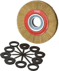 Value Collection - 6" OD, 1-1/4" Arbor Hole, Crimped Brass-Coated Steel Wheel Brush - 11/16" Face Width, 1-1/8" Trim Length, 0.007" Filament Diam, 6,000 RPM - USA Tool & Supply