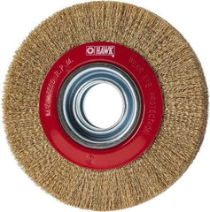 Value Collection - 6" OD, 1-1/4" Arbor Hole, Crimped Brass-Coated Steel Wheel Brush - 1" Face Width, 1-1/8" Trim Length, 0.007" Filament Diam, 6,000 RPM - USA Tool & Supply