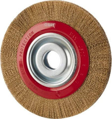 Value Collection - 8" OD, 1-1/4" Arbor Hole, Crimped Brass-Coated Steel Wheel Brush - 3/4" Face Width, 1-11/32" Trim Length, 0.007" Filament Diam, 4,500 RPM - USA Tool & Supply