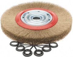 Value Collection - 12" OD, 1-1/4" Arbor Hole, Crimped Brass-Coated Steel Wheel Brush - 1-3/16" Face Width, 2-3/8" Trim Length, 0.007" Filament Diam, 3,000 RPM - USA Tool & Supply