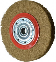 Value Collection - 12" OD, 1-1/4" Arbor Hole, Crimped Brass-Coated Steel Wheel Brush - 1-21/32" Face Width, 2-3/8" Trim Length, 0.007" Filament Diam, 3,000 RPM - USA Tool & Supply