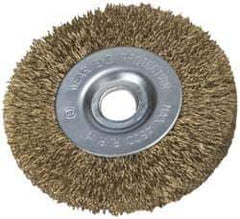 Value Collection - 2" OD, 3/8" Arbor Hole, Crimped Brass-Coated Steel Wheel Brush - 9/32" Face Width, 3/8" Trim Length, 0.007" Filament Diam, 4,500 RPM - USA Tool & Supply