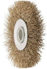 Value Collection - 2-1/2" OD, 3/8" Arbor Hole, Crimped Brass-Coated Steel Wheel Brush - 3/8" Face Width, 1/2" Trim Length, 0.007" Filament Diam, 4,500 RPM - USA Tool & Supply
