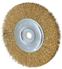 Value Collection - 5" OD, 5/8" Arbor Hole, Crimped Brass-Coated Steel Wheel Brush - 1/2" Face Width, 3/4" Trim Length, 0.012" Filament Diam, 3,750 RPM - USA Tool & Supply