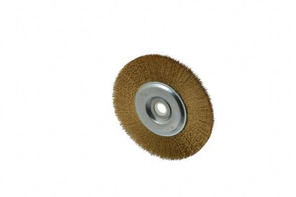 Value Collection - 5" OD, 5/8" Arbor Hole, Crimped Brass-Coated Steel Wheel Brush - 1/2" Face Width, 3/4" Trim Length, 0.012" Filament Diam, 3,750 RPM - USA Tool & Supply