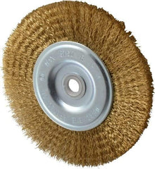 Value Collection - 6" OD, 5/8" Arbor Hole, Crimped Brass-Coated Steel Wheel Brush - 1/2" Face Width, 1-3/8" Trim Length, 0.012" Filament Diam, 3,750 RPM - USA Tool & Supply