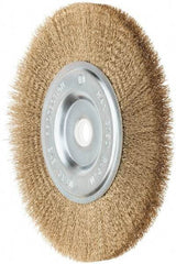 Value Collection - 6" OD, 5/8" Arbor Hole, Crimped Brass-Coated Steel Wheel Brush - 1/2" Face Width, 1-3/8" Trim Length, 0.012" Filament Diam, 3,750 RPM - USA Tool & Supply