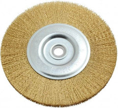 Value Collection - 6" OD, 5/8" Arbor Hole, Crimped Brass-Coated Steel Wheel Brush - 11/16" Face Width, 1-3/8" Trim Length, 0.012" Filament Diam, 3,750 RPM - USA Tool & Supply