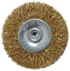 Value Collection - 2" OD, 1/4" Shank Diam, Crimped Brass-Coated Steel Wheel Brush - 9/32" Face Width, 3/8" Trim Length, 0.015" Filament Diam, 4,500 RPM - USA Tool & Supply