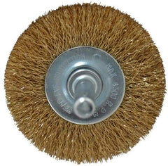 Value Collection - 2" OD, 1/4" Shank Diam, Crimped Brass-Coated Steel Wheel Brush - 9/32" Face Width, 3/8" Trim Length, 0.008" Filament Diam, 4,500 RPM - USA Tool & Supply
