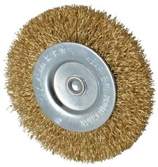 Value Collection - 3" OD, 1/4" Shank Diam, Crimped Brass-Coated Steel Wheel Brush - 3/8" Face Width, 5/8" Trim Length, 0.015" Filament Diam, 4,500 RPM - USA Tool & Supply