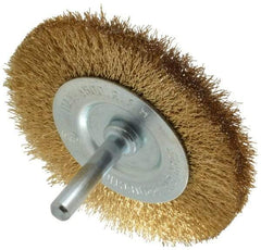 Value Collection - 3" OD, 1/4" Shank Diam, Crimped Brass-Coated Steel Wheel Brush - 3/8" Face Width, 5/8" Trim Length, 0.008" Filament Diam, 4,500 RPM - USA Tool & Supply