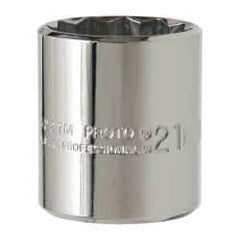 Proto - 3/8" Drive, Standard Hand Socket - 12 Points, 1-3/16" OAL, Chrome Vanadium, Chrome Finish - USA Tool & Supply