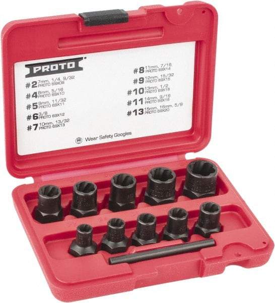 Proto - 10 Piece Socket/Wrench Bolt Extractor Set - Molded Plastic Case - USA Tool & Supply