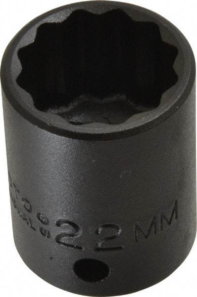 Proto - 1/2" Drive 22mm Standard Impact Socket - 12 Points, 1-1/2" OAL - USA Tool & Supply