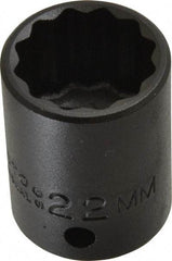 Proto - 1/2" Drive 22mm Standard Impact Socket - 12 Points, 1-1/2" OAL - USA Tool & Supply