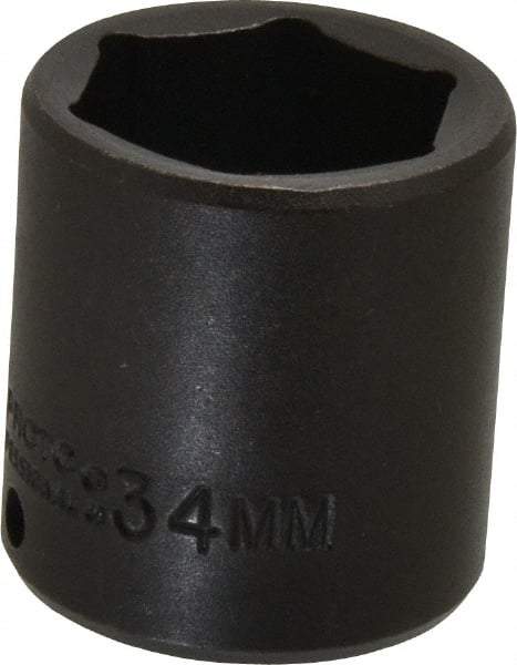 Proto - 1/2" Drive 34mm Standard Impact Socket - 6 Points, 2" OAL - USA Tool & Supply
