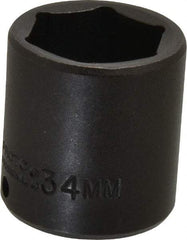 Proto - 1/2" Drive 34mm Standard Impact Socket - 6 Points, 2" OAL - USA Tool & Supply