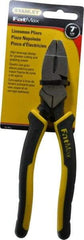 Stanley - 7-5/8" OAL, 1-1/2" Jaw Length x 1" Jaw Width, Side Cutting Linesman's Pliers - Serrated Jaw, Flat Nose Head, Bi-Material Cushion Grip Handles - USA Tool & Supply