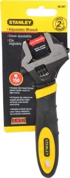 Stanley - 1" Jaw Capacity, 6" Standard Adjustable Wrench - Chrome Vanadium Steel, Black Finish, 7" OAL - USA Tool & Supply