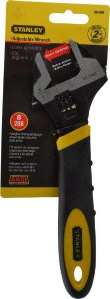 Stanley - 1-1/8" Jaw Capacity, 8" Standard Adjustable Wrench - Chrome Vanadium Steel, Black Finish, 8-1/2" OAL - USA Tool & Supply