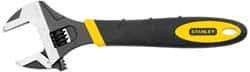 Stanley - 1-3/8" Jaw Capacity, 10" Standard Adjustable Wrench - Chrome Vanadium Steel, Black Finish, 10-1/2" OAL - USA Tool & Supply