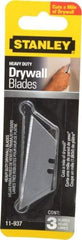 Stanley - 3 Piece Carbon Steel Drywall Utility Blade - 2-5/16" OAL, 0.024" Blade Thickness - USA Tool & Supply