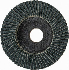 PFERD - 40 Grit, 4-1/2" Disc Diam, 7/8" Center Hole, Type 27 Zirconia Alumina Flap Disc - 13,300 Max RPM, Fiberglass Backing, Arbor Attaching System, Coated - USA Tool & Supply