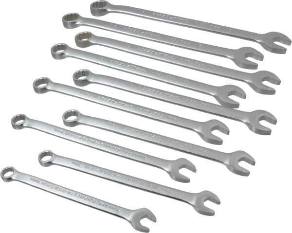 Proto - 10 Piece, 10mm to 19mm, 12 Point Combination Wrench Set - Metric Measurement Standard, Satin Chrome Finish, Comes in Nylon Roll - USA Tool & Supply