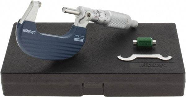 Mitutoyo - 1 to 2" Range, 0.0001" Graduation, Mechanical Outside Micrometer - Ratchet Stop Thimble, Accurate to 0.0001" - USA Tool & Supply
