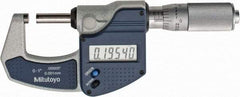 Mitutoyo - 0 to 1" Range, 0.0001" Resolution, Standard Throat, Electronic Outside Micrometer - 0.0001" Accuracy, Friction Thimble, Carbide Face, SR44 Battery, Plastic Case, Includes NIST Traceable Certification of Inspection - USA Tool & Supply