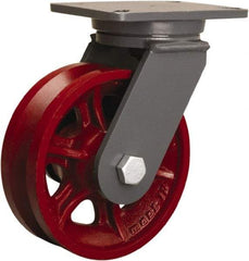 Hamilton - 8" Diam x 2-3/4" Wide, Iron Swivel Caster - 2,500 Lb Capacity, Top Plate Mount, 5-1/4" x 7-1/4" Plate, Straight Roller Bearing - USA Tool & Supply