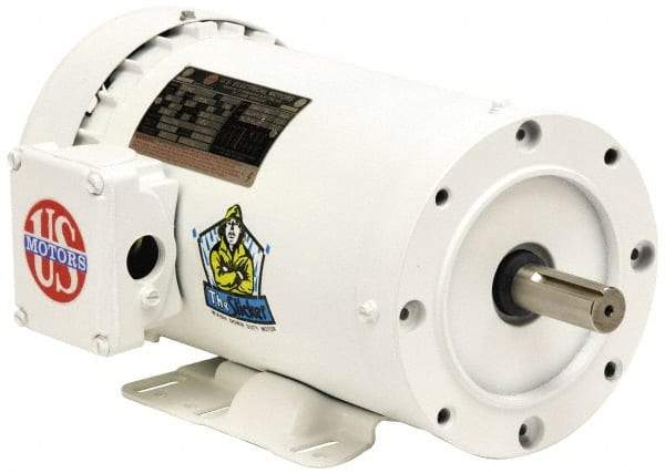 US Motors - 3/4 hp, TENV Enclosure, No Thermal Protection, 3,450 RPM, 208-230/460 Volt, 60 Hz, Three Phase Energy Efficient Motor - Size 56C Frame, C-Face/Base Mount, 1 Speed, Ball Bearings, 2.4-2.2/1.1 Full Load Amps, F Class Insulation, Reversible - USA Tool & Supply
