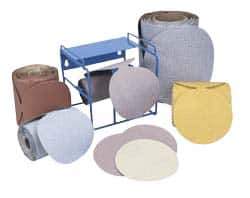 Norton - 5" Diam, 120 Grit Ceramic Adhesive PSA Disc - Medium Grade, Maroon, F Weighted Backing, Flexible - USA Tool & Supply