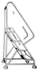 Gillis - 54" 3 Step Ladder - Rolling Steel Office Ladder, 300 Lb Capacity, 30" Platform Height, 24" Base Width x 27" Depth, Rubber Matted - USA Tool & Supply